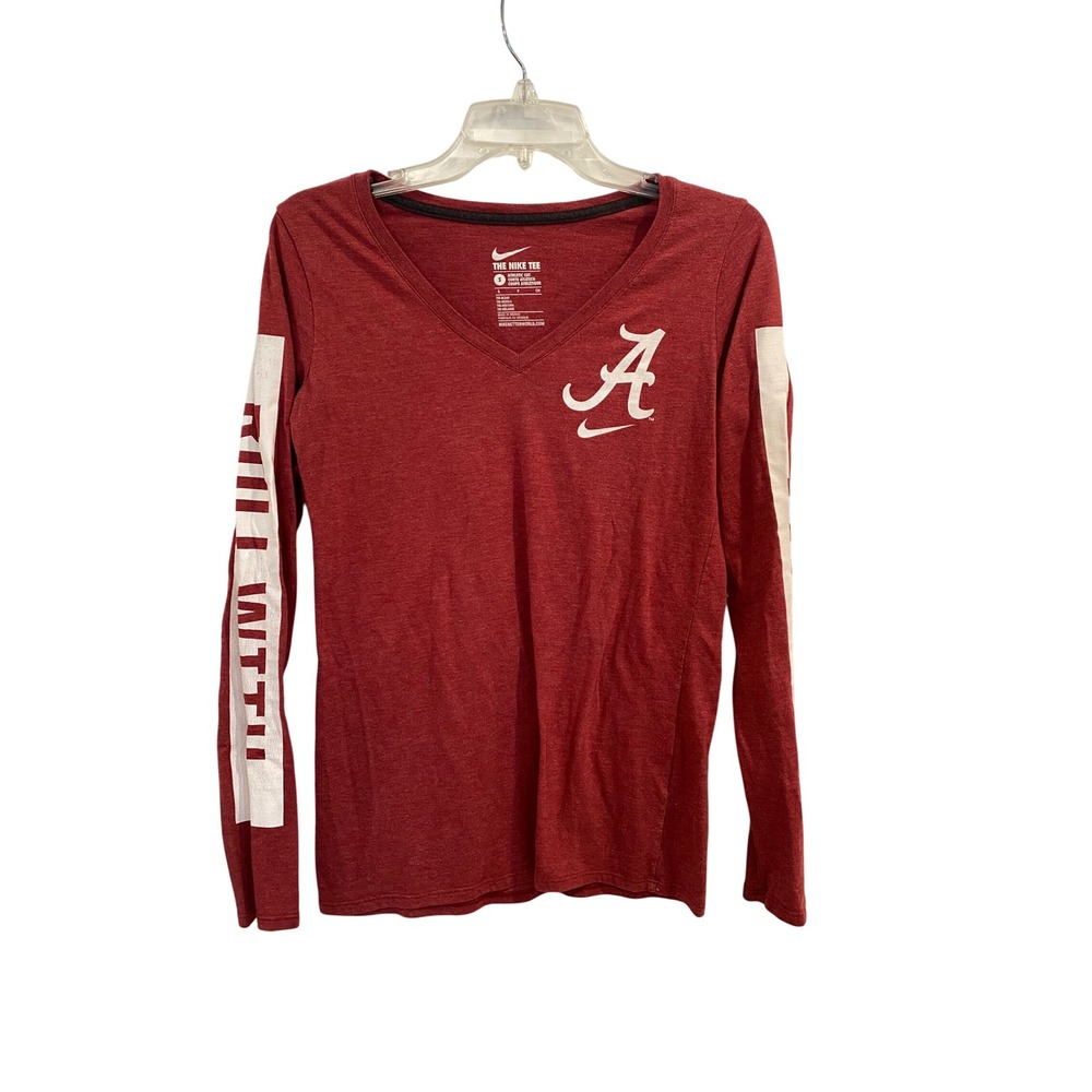 Nike Alabama Crimson Tide Womens Small V‎ Neck Long Sleeve Athletic Cut T Shirt